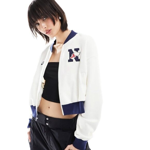 NEW! Nike Varsity Patchwork Bomber Jacket Track & Field Green SZ M - Picture 7 of 15